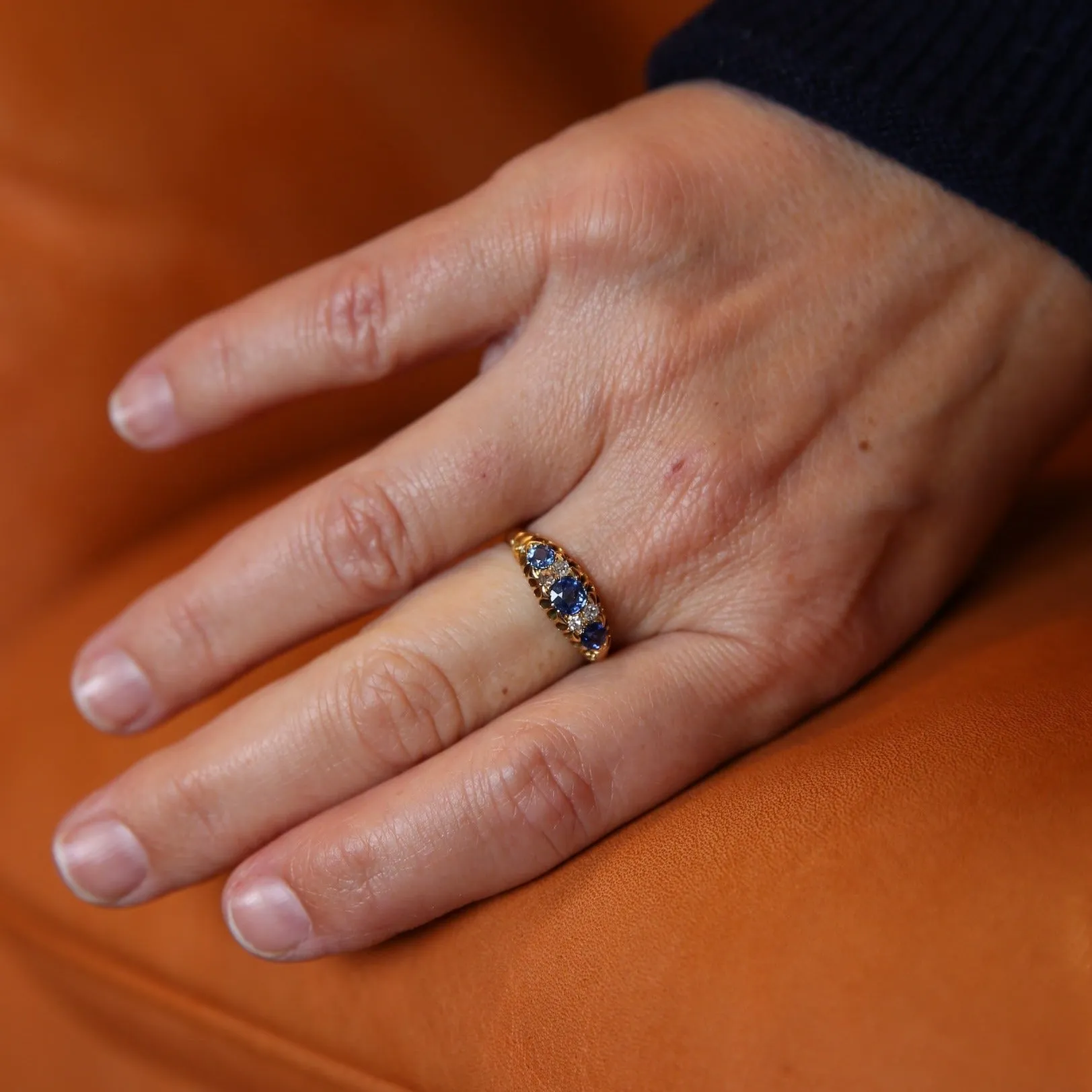 14k Gold Sapphire and Diamond Filigree Pleated Ring
