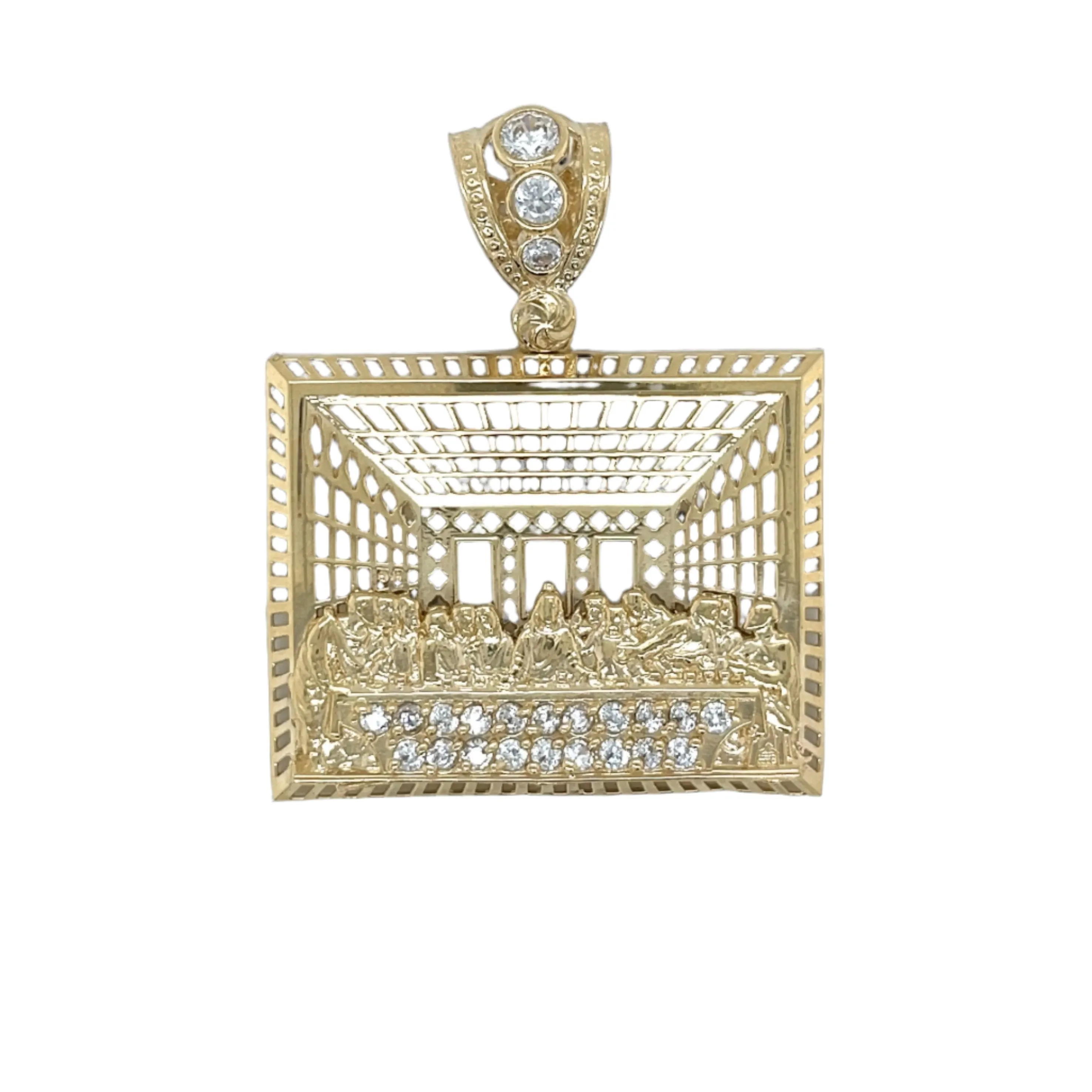 14K Gold The Last Supper Penda Cubic Zirconia "Santa Cena" Pendant Charm