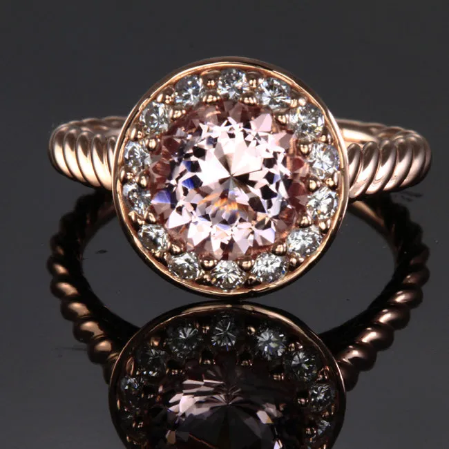 14K Rose Gold Morganite and Diamond Ring