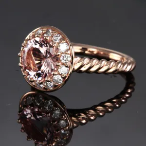 14K Rose Gold Morganite and Diamond Ring