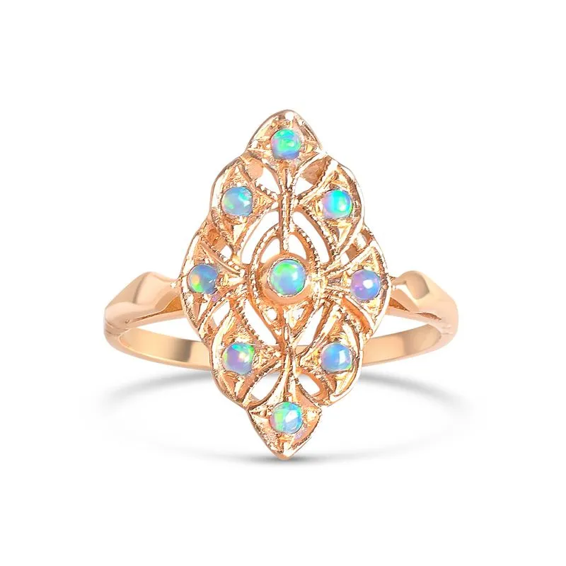 14K Rose Gold Rhombus Blue Opal 2mm Ring