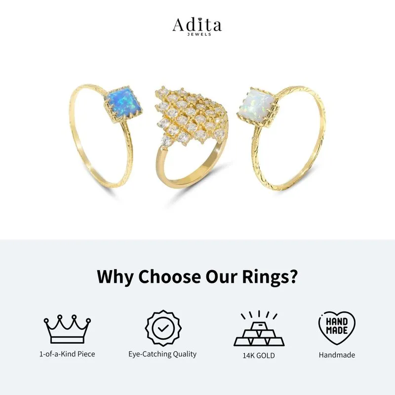 14K Rose Gold Rhombus Blue Opal 2mm Ring
