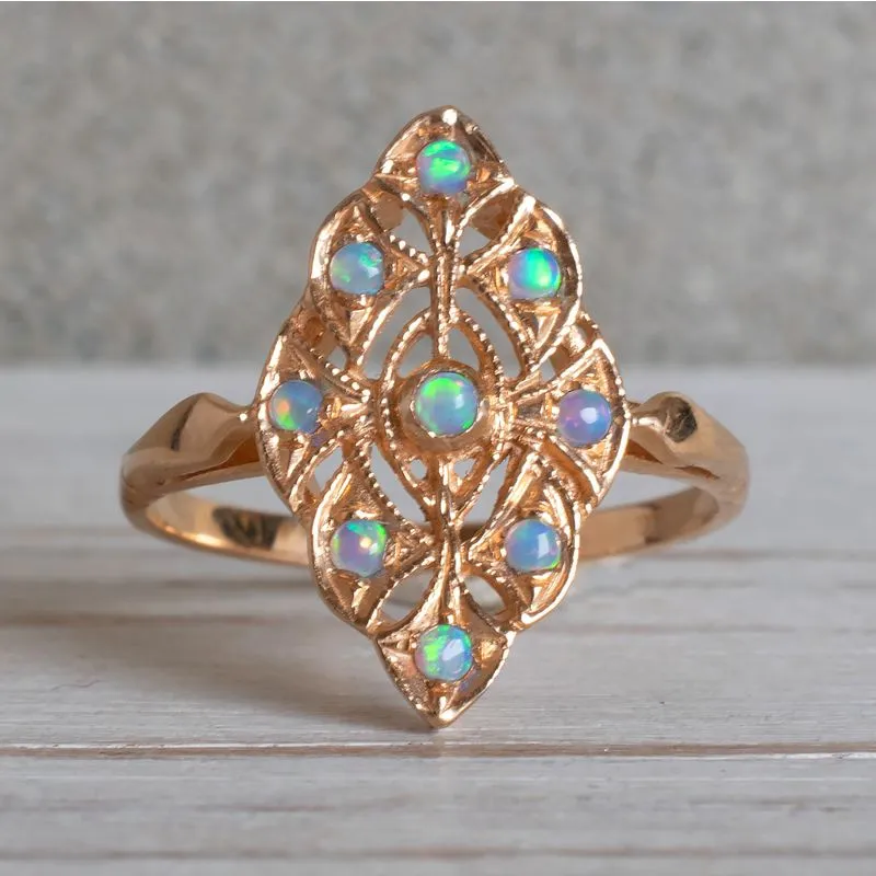 14K Rose Gold Rhombus Blue Opal 2mm Ring