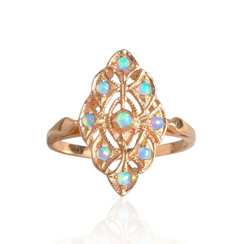 14K Rose Gold Rhombus Blue Opal 2mm Ring
