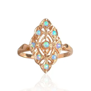 14K Rose Gold Rhombus Blue Opal 2mm Ring