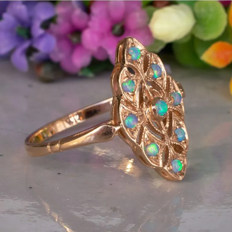 14K Rose Gold Rhombus Blue Opal 2mm Ring