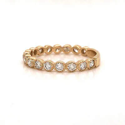 14K Round Diamond Miligrain Band Yellow Gold