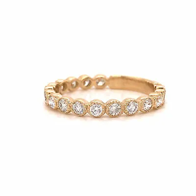14K Round Diamond Miligrain Band Yellow Gold