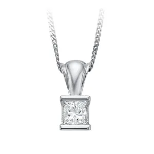 14K White Gold (0.10ct - 0.40ct) Princess Cut Diamond Solitaire Pendant