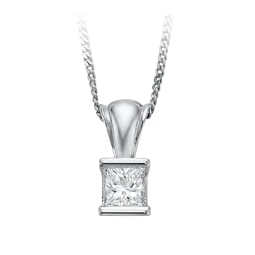 14K White Gold (0.10ct - 0.40ct) Princess Cut Diamond Solitaire Pendant