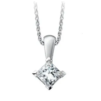 14K White Gold (0.14ct - 0.40ct) Princess Cut Diamond Solitaire Pendant