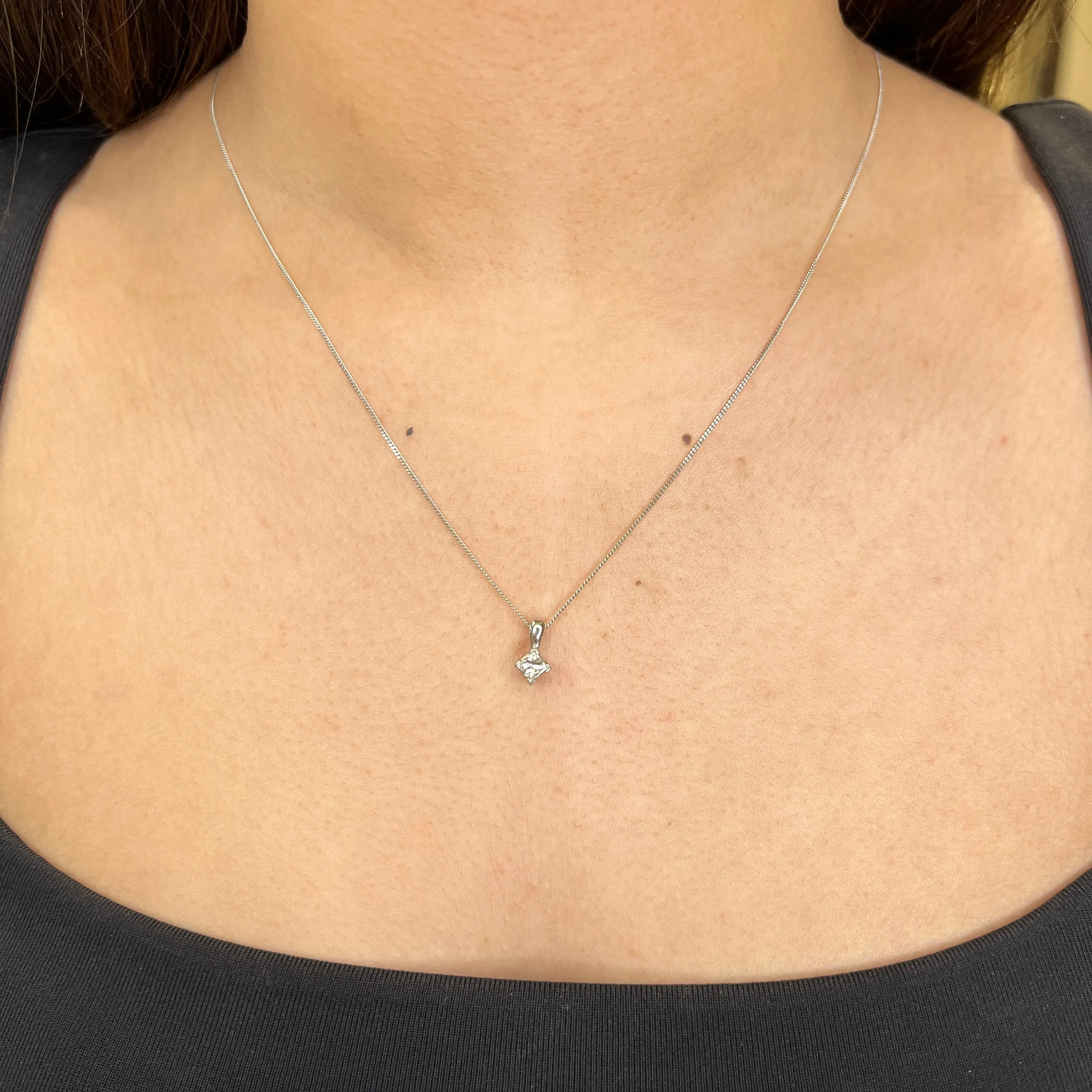 14K White Gold (0.14ct - 0.40ct) Princess Cut Diamond Solitaire Pendant