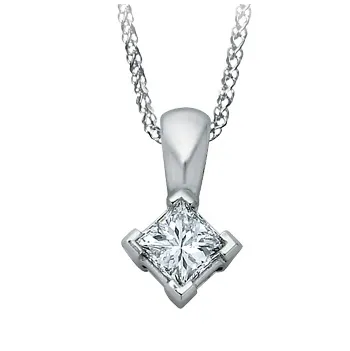 14K White Gold (0.14ct - 0.40ct) Princess Cut Diamond Solitaire Pendant