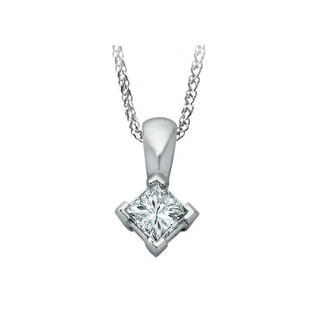 14K White Gold (0.14ct - 0.40ct) Princess Cut Diamond Solitaire Pendant