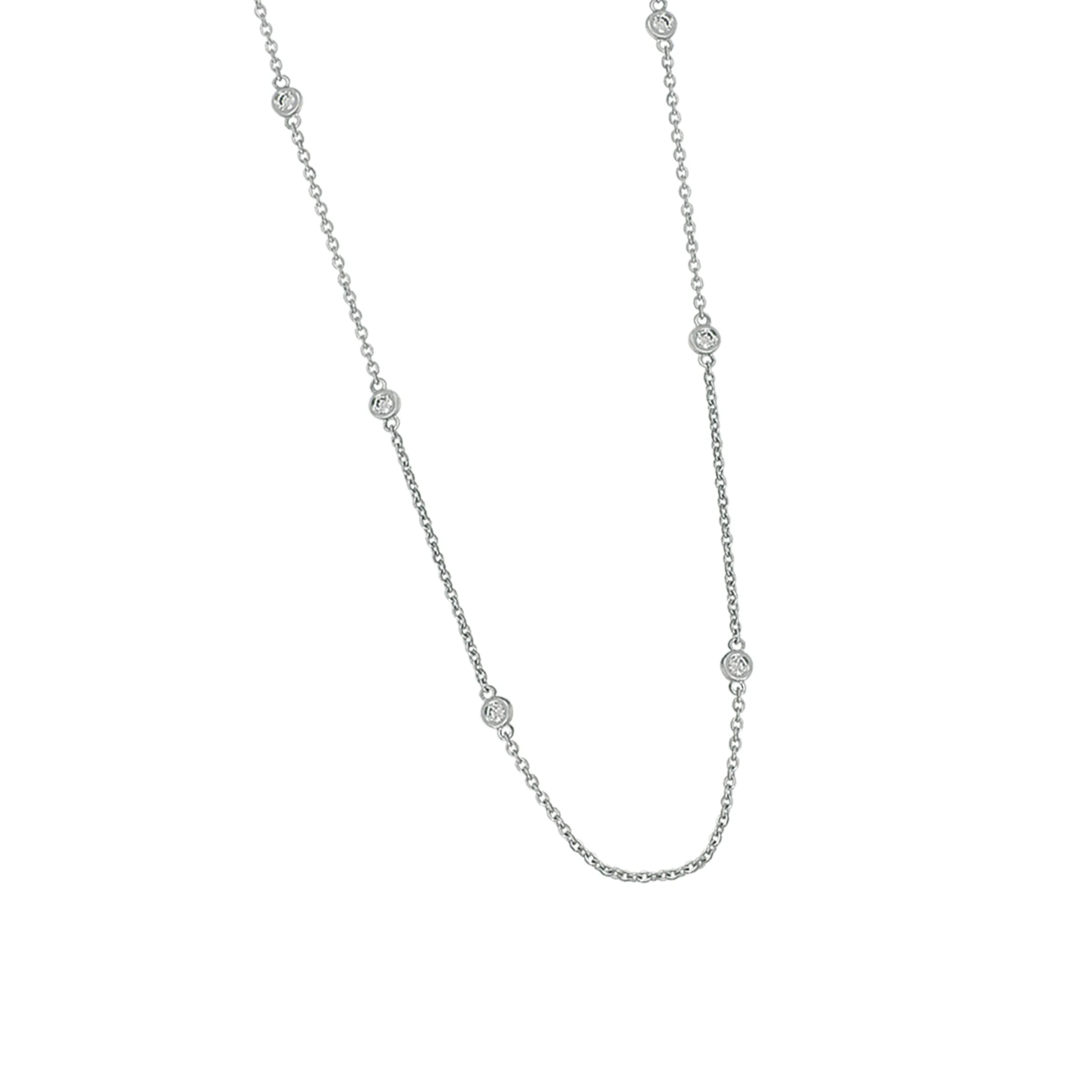 14k White Gold 20" Adjustable Diamonds by the Yard Necklace, 8Dias=.21tw