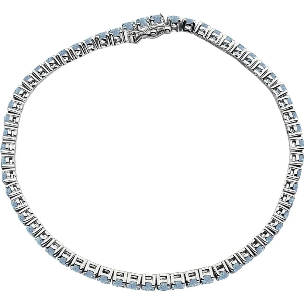 14k White Gold Aquamarine Line 7.25" Bracelet