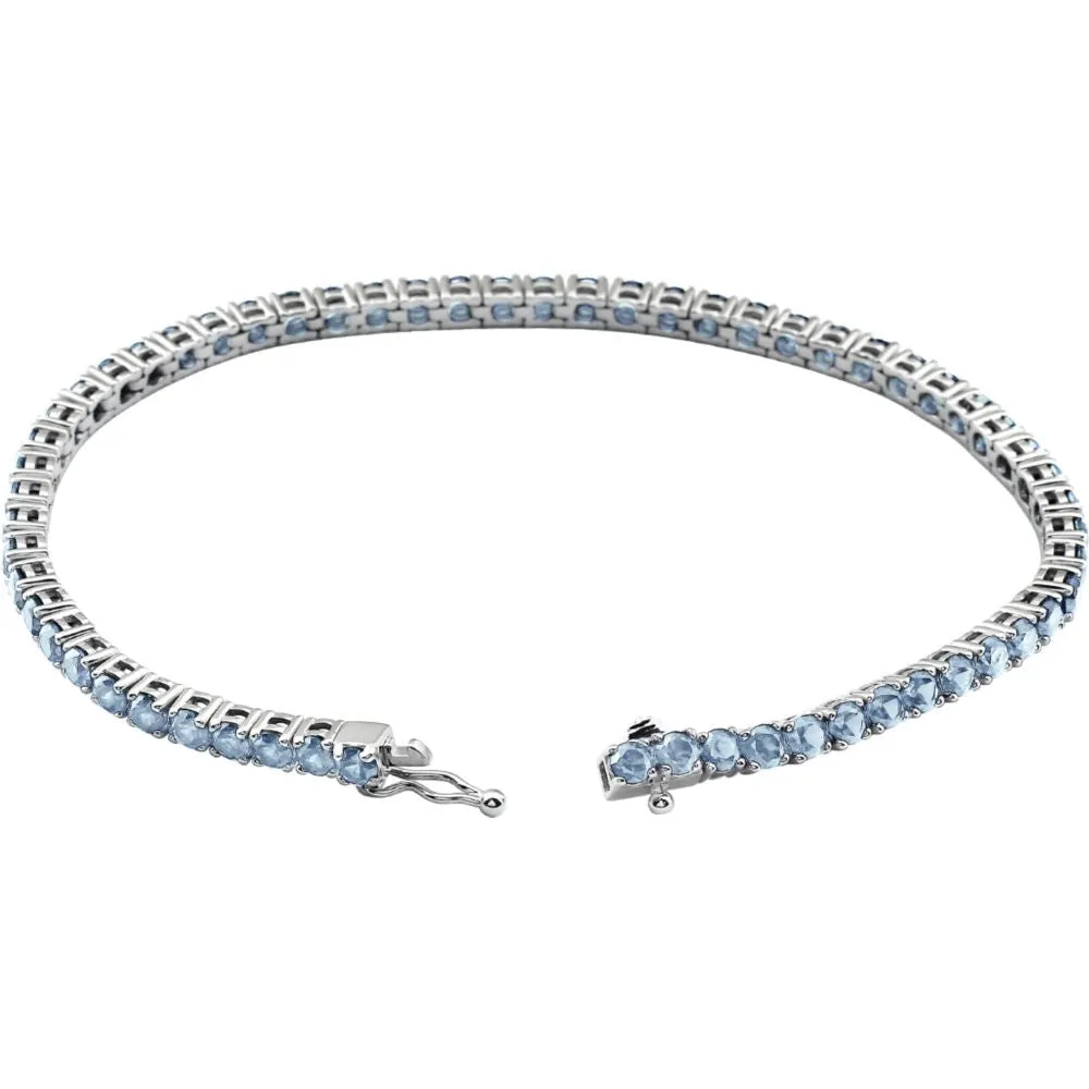 14k White Gold Aquamarine Line 7.25" Bracelet