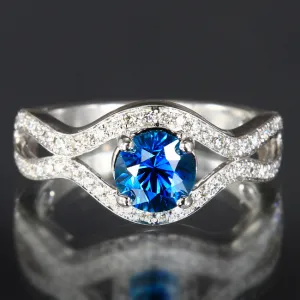14K White Gold Blue Zircon and Diamond Ring 1.53 Carats