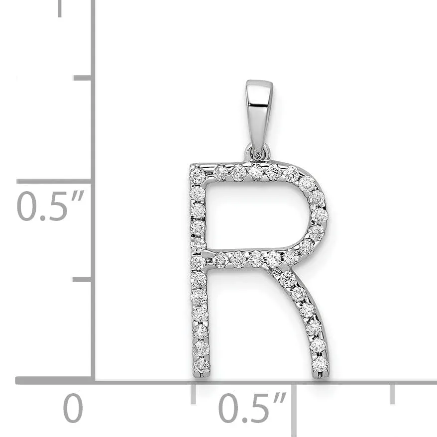 14K White Gold Diamond 0.132-CT Block Letter R Initial Charm Pendant