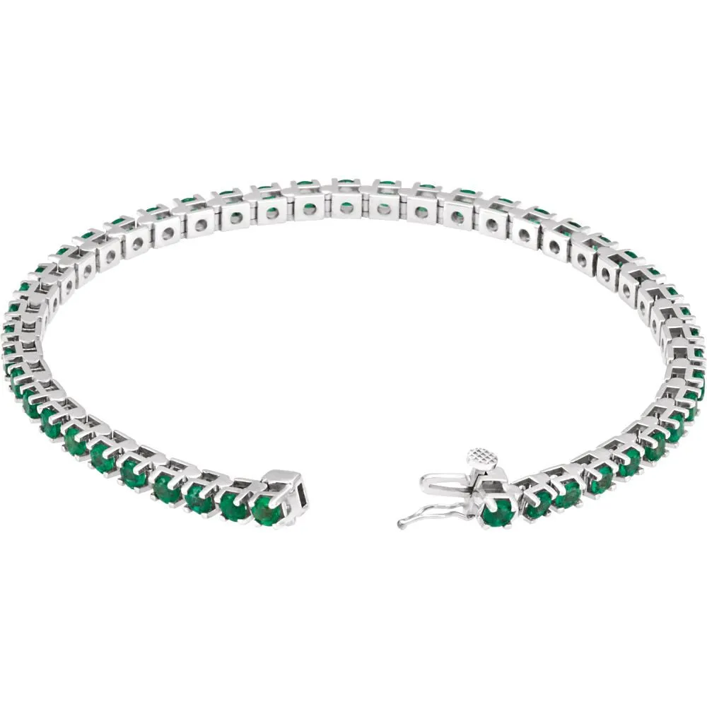 14k White Gold Emerald Line Bracelet