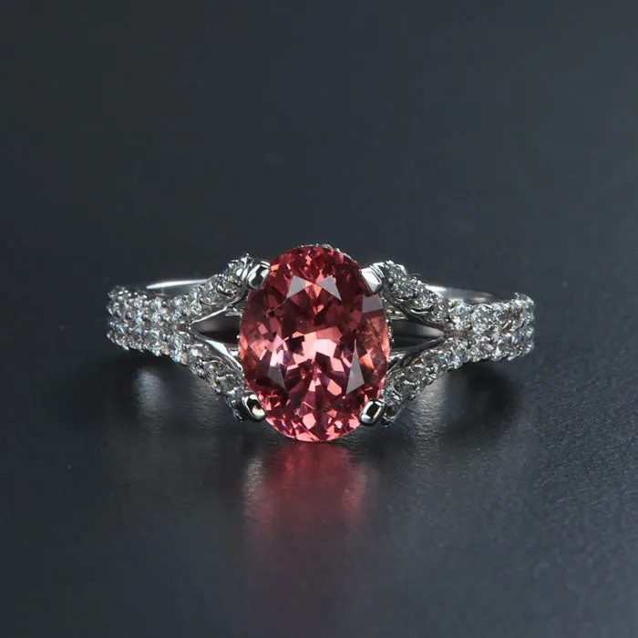 14K White Gold Mahenge Malaya  Garnet and Diamond Ring 2.80 Carats