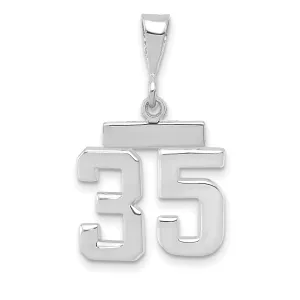 14k White Gold Polished Finish Small Size Number 35 Charm Pendant