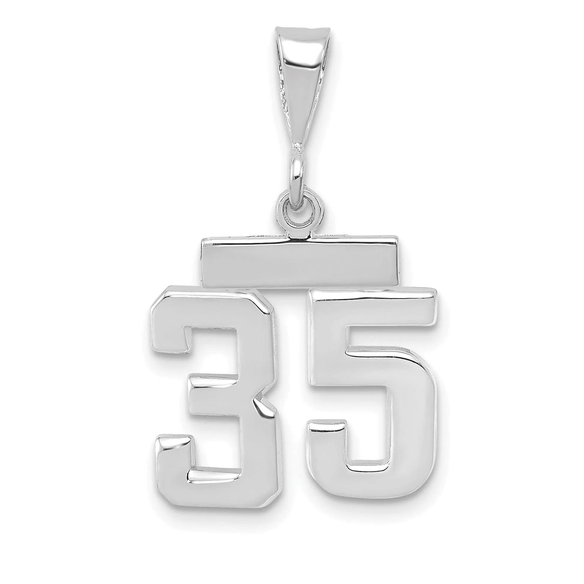 14k White Gold Polished Finish Small Size Number 35 Charm Pendant