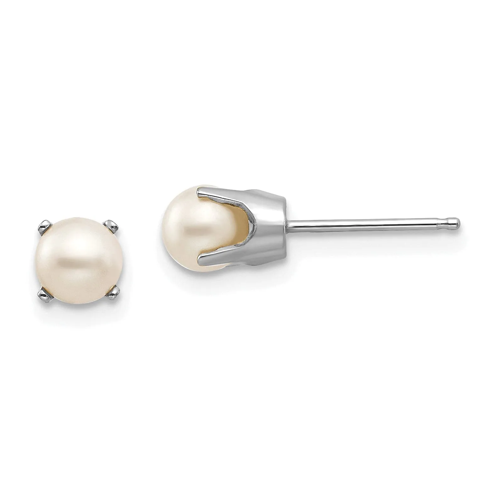 14k White Gold Round Pearl Birthstone Earrings
