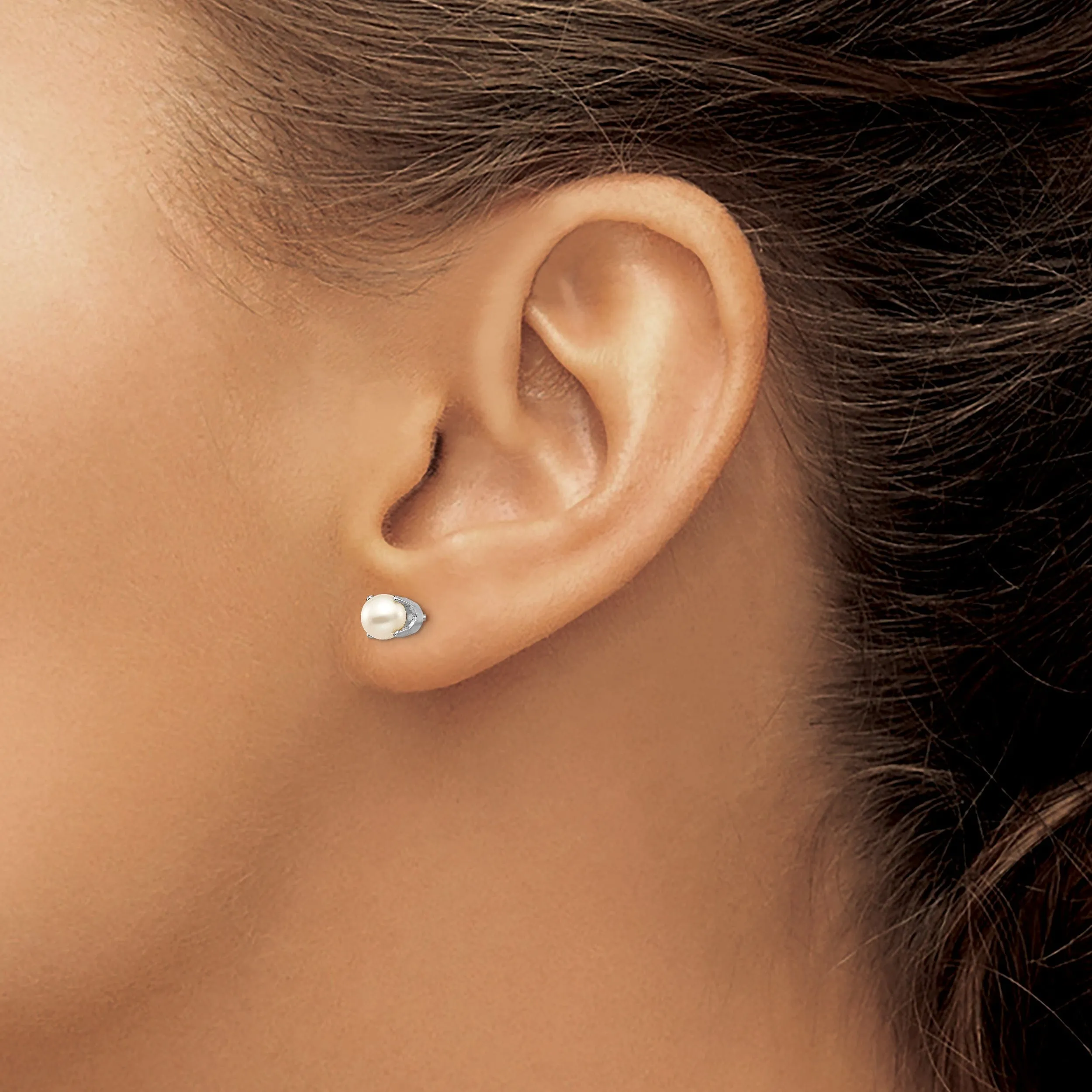 14k White Gold Round Pearl Birthstone Earrings