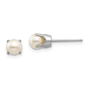 14k White Gold Round Pearl Birthstone Earrings