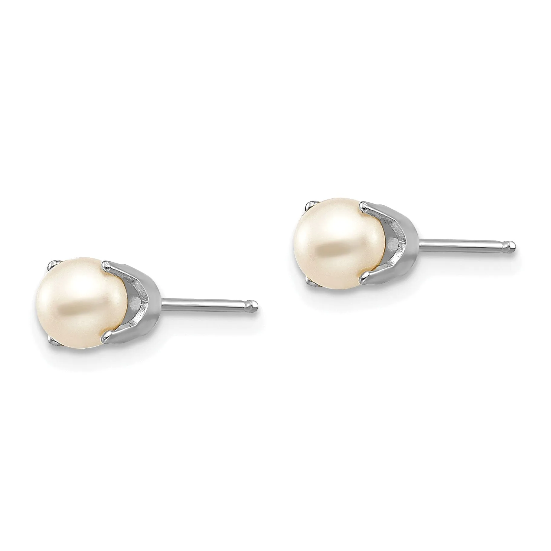 14k White Gold Round Pearl Birthstone Earrings
