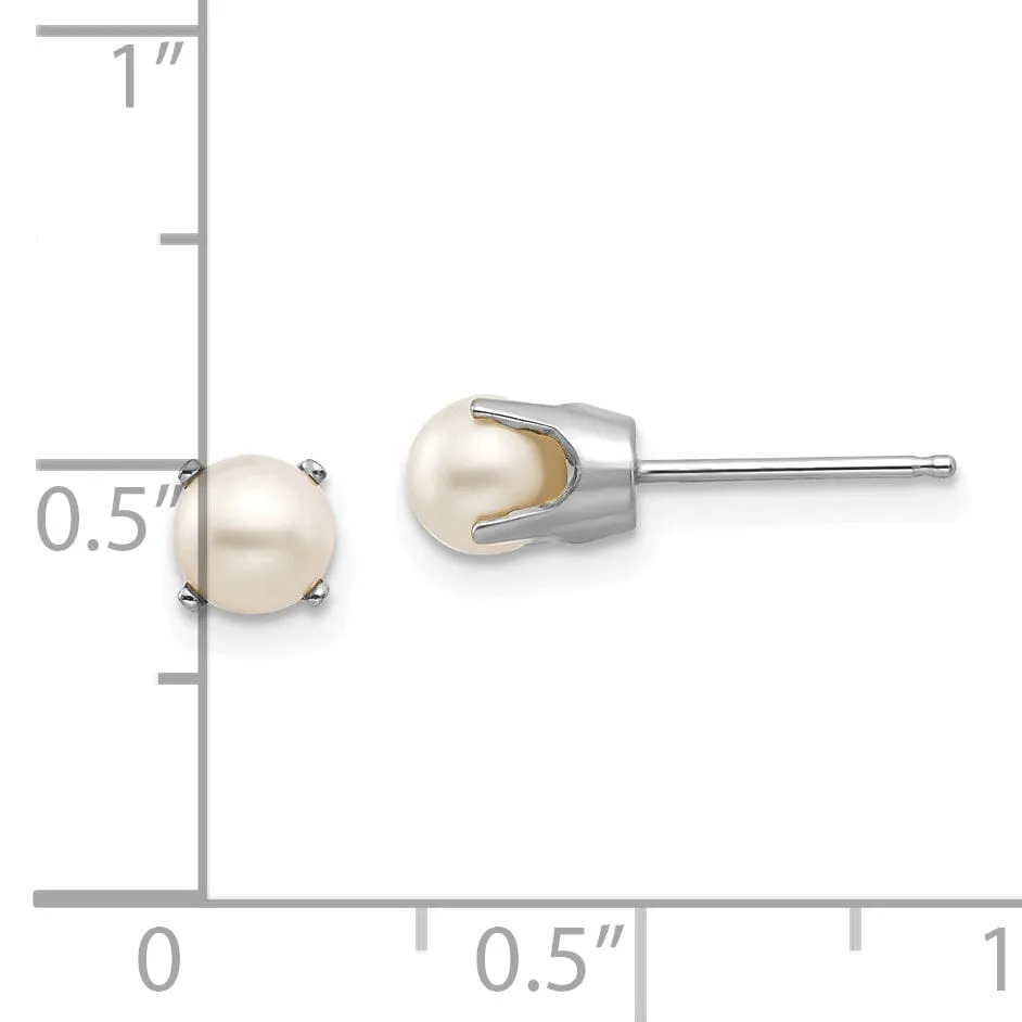 14k White Gold Round Pearl Birthstone Earrings