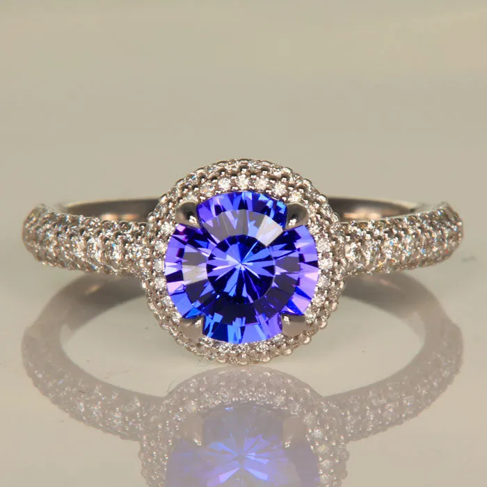 14K White Gold Round Tanzanite and Diamond Ring 1.35cts