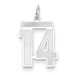 14k White Gold Satin Brush Finish Medium Size Number 14 Charm Pendant