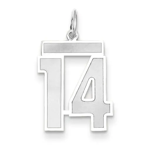 14k White Gold Satin Brush Finish Medium Size Number 14 Charm Pendant