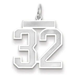 14k White Gold Satin Brush Finish Medium Size Number 32 Charm Pendant