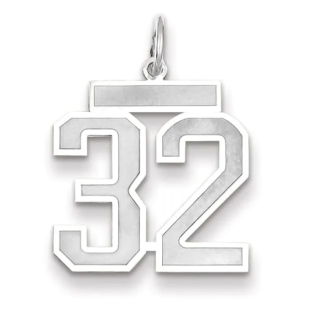 14k White Gold Satin Brush Finish Medium Size Number 32 Charm Pendant