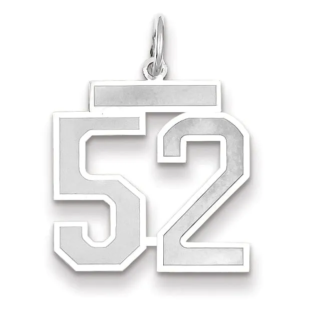 14k White Gold Satin Brush Finish Medium Size Number 52 Charm Pendant