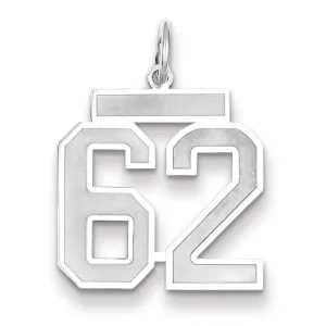 14k White Gold Satin Brush Finish Medium Size Number 62 Charm Pendant