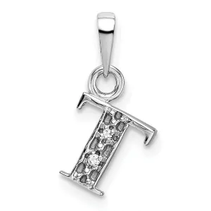 14K White Gold Small 0.01CT Diamond Letter T Initial Block Pendant