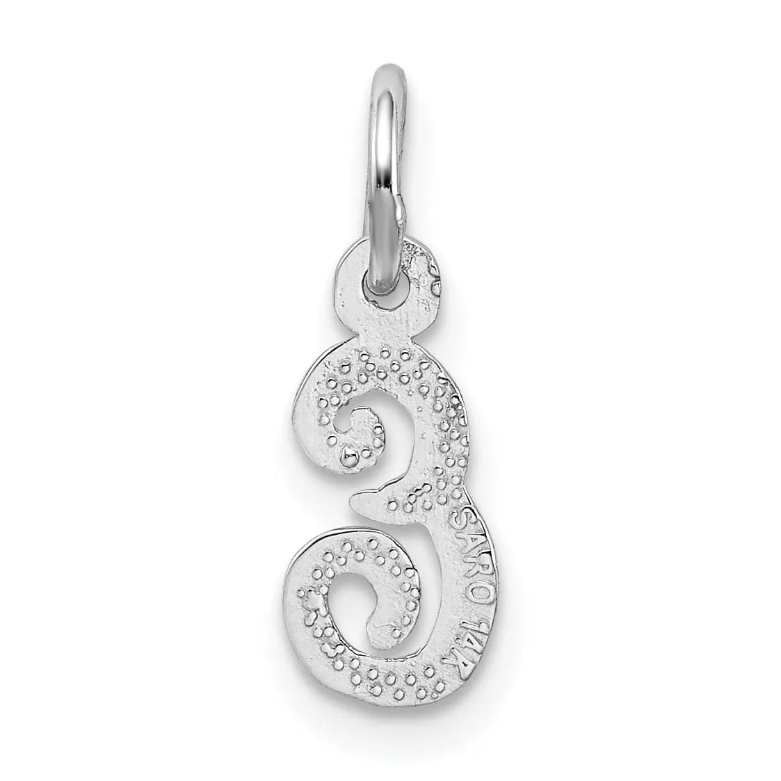 14K White Gold Small Size Casted Script Design Letter E Initial Charm Pendant