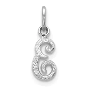 14K White Gold Small Size Casted Script Design Letter E Initial Charm Pendant