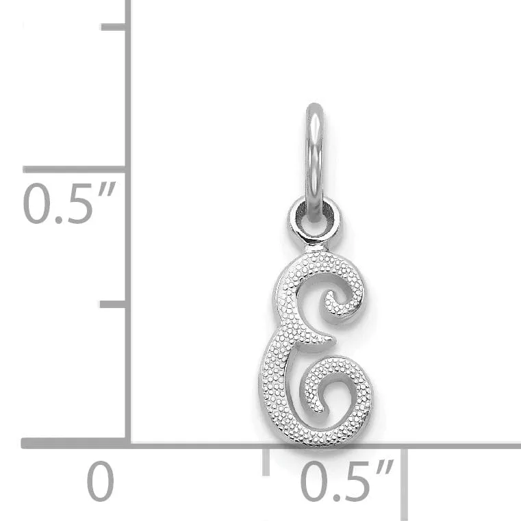 14K White Gold Small Size Casted Script Design Letter E Initial Charm Pendant