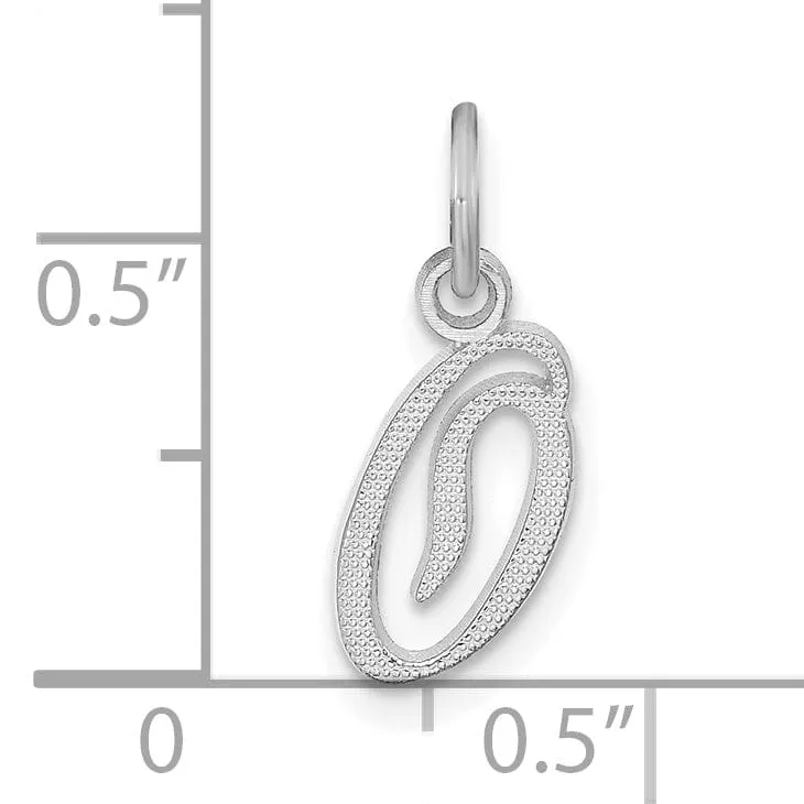 14K White Gold Small Size Casted Script Design Letter O Initial Charm Pendant