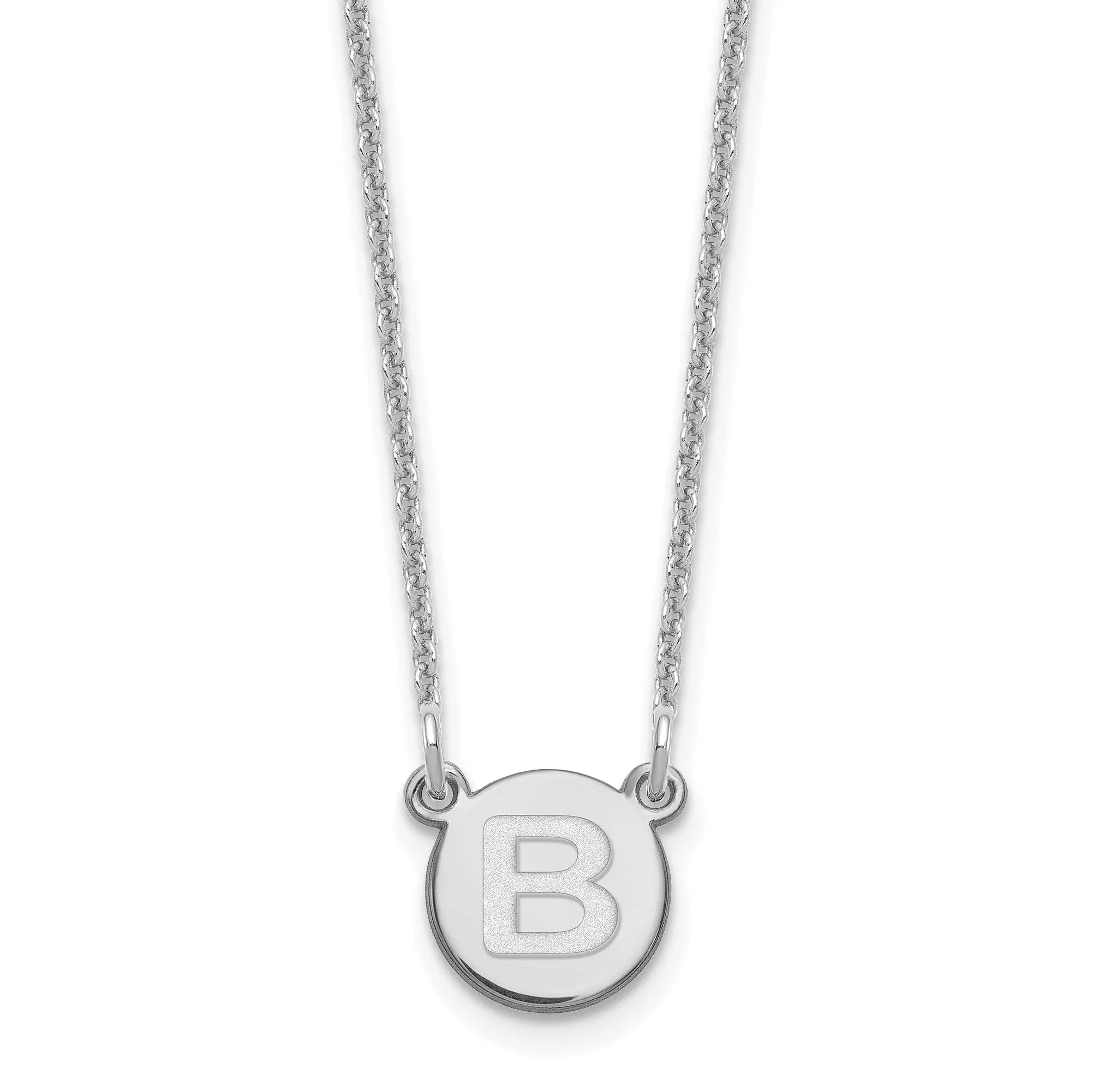 14k White Gold Tiny Circle Block Letter B Initial Pendant and Necklace