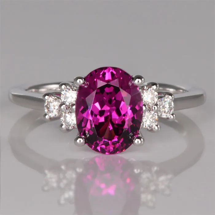 14K White Gold Umbalite Garnet RIng with Side Diamonds 2.67cts