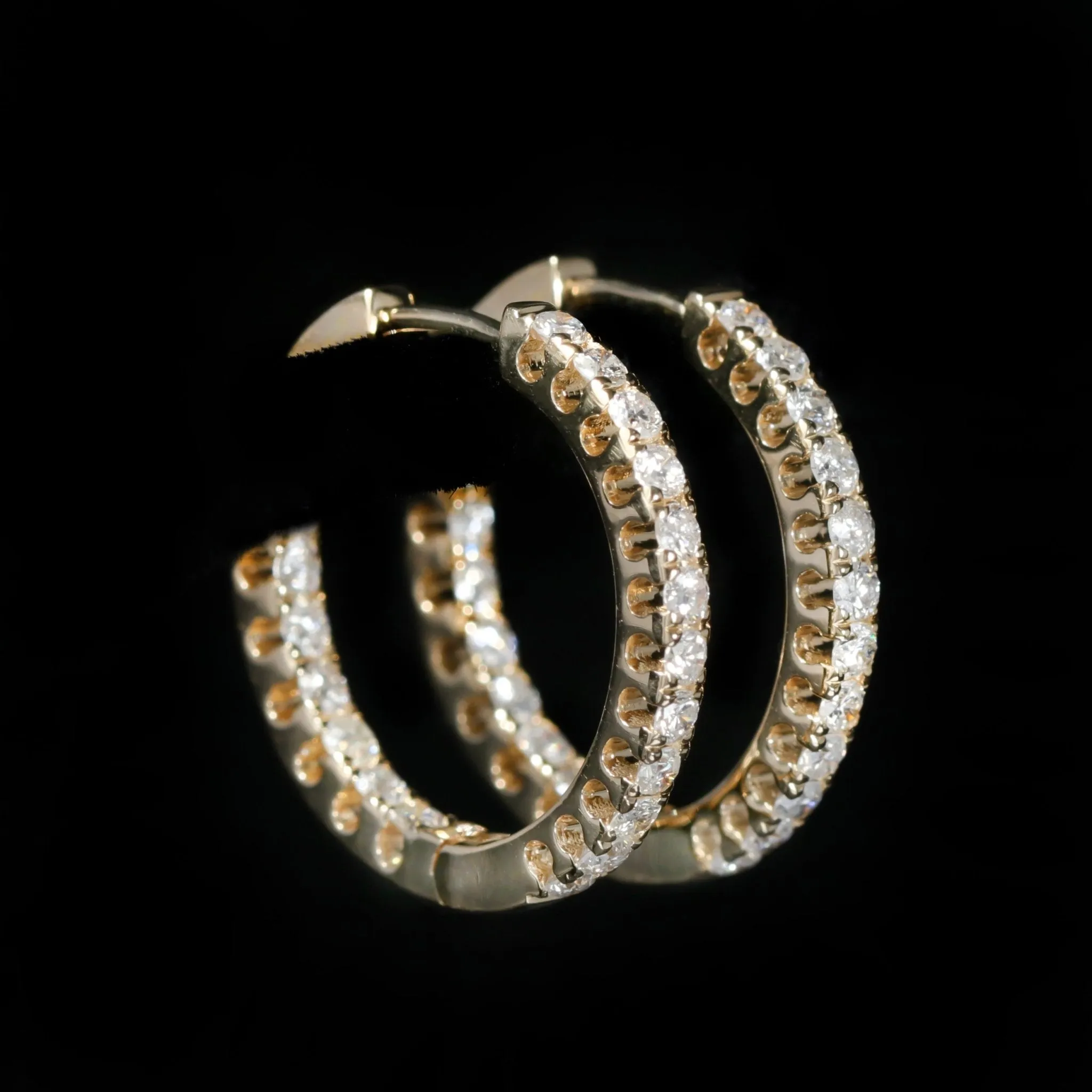 14K Yellow Gold 1.00 CTW Diamond Inside Out Hoop Earrings