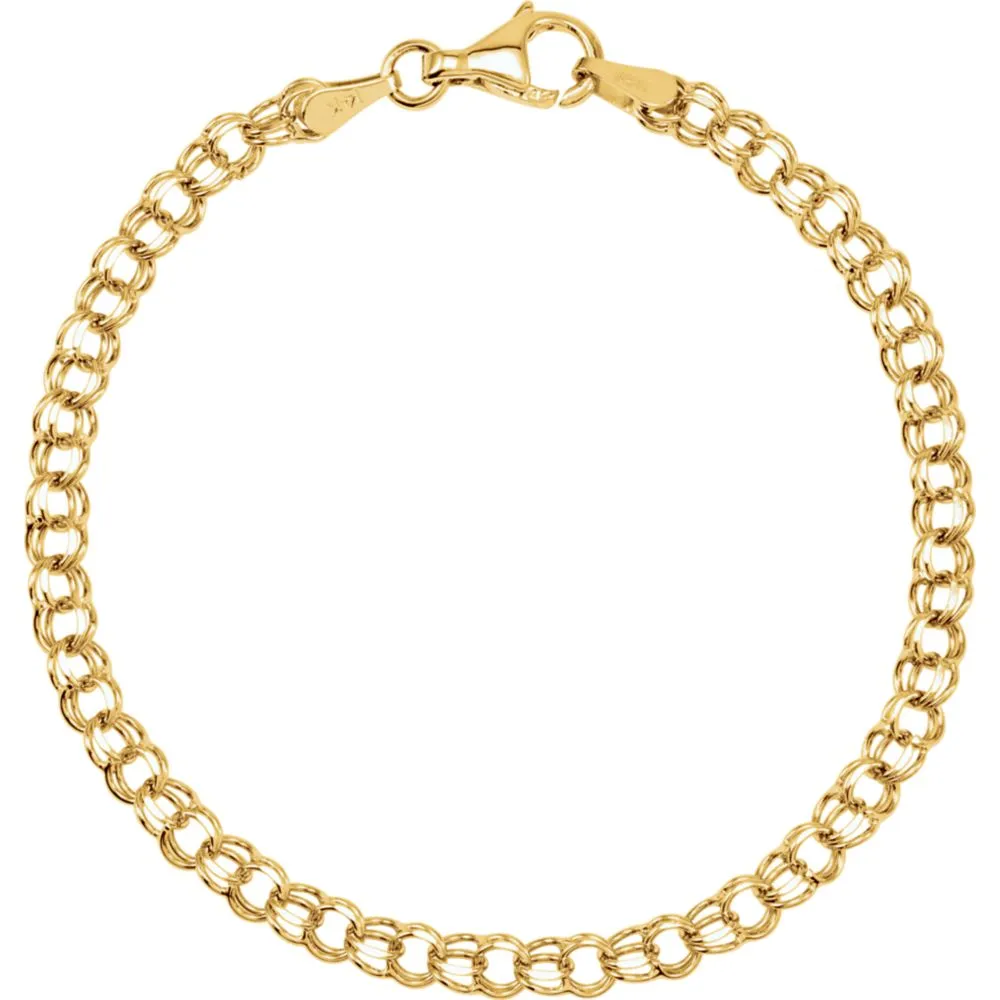 14k Yellow Gold 3.75mm Solid 7" Charm Bracelet
