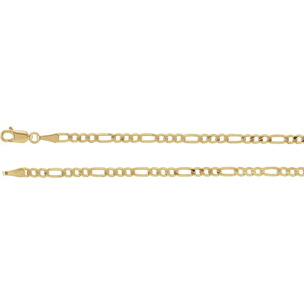 14k Yellow Gold 3mm Solid Figaro 8" Chain