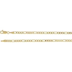 14k Yellow Gold 3mm Solid Figaro 8" Chain